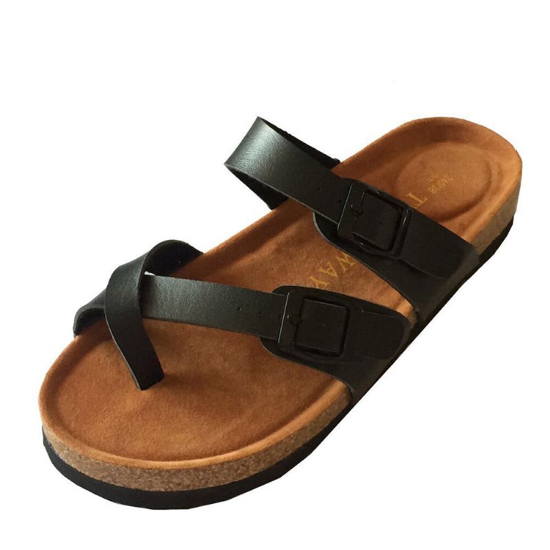 Bequeme Strand-flip-flops Mit Doppeltem Schnallenriemen Für Damen Aus Kork Flache Sandalen