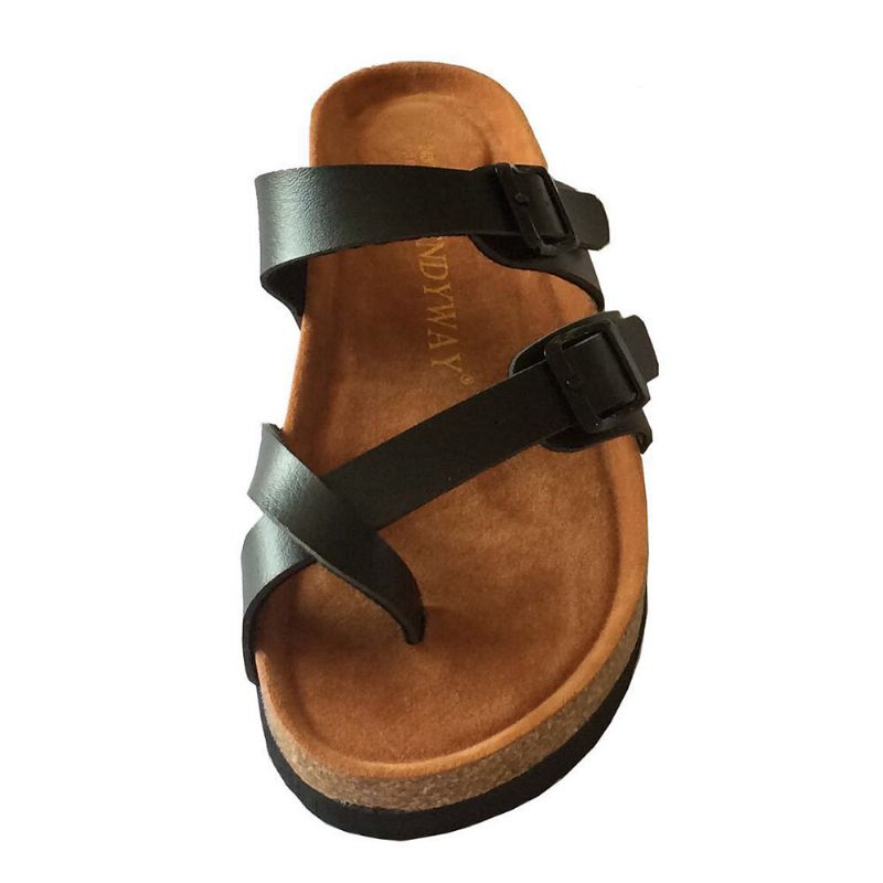 Bequeme Strand-flip-flops Mit Doppeltem Schnallenriemen Für Damen Aus Kork Flache Sandalen