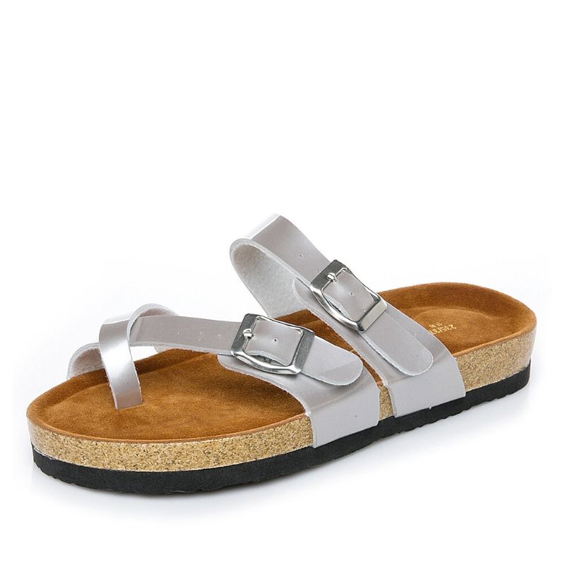 Bequeme Strand-flip-flops Mit Doppeltem Schnallenriemen Für Damen Aus Kork Flache Sandalen