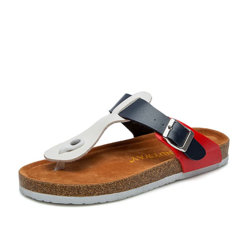 Bequeme Weiche Strand-zehenpfosten-schnallenriemen-folie Flache Flip-flops Kork-sandalen