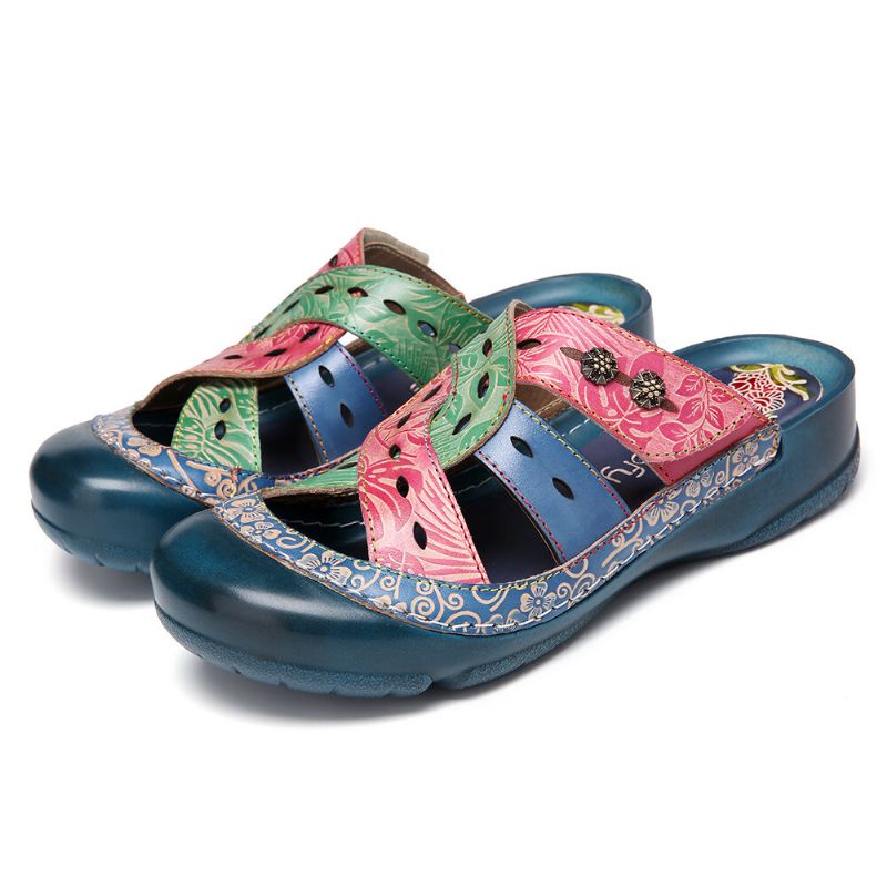 Bohemia Cutout Atmungsaktive Rückenfreie Slip-on-sandalen Mit Farbblock