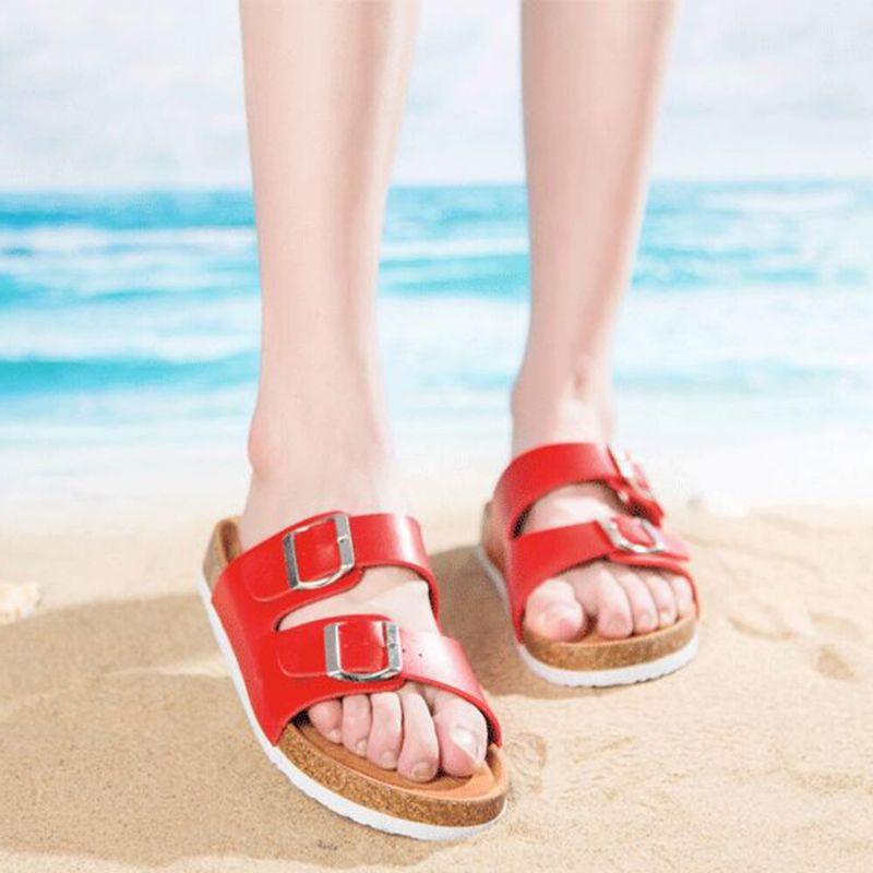 Damen Casual Beach Dual Strap Buckle Open Toe Soft Cork Sandalen