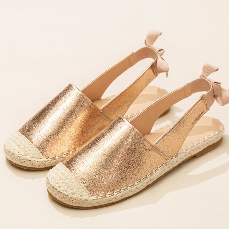 Damen Casual Closed Toe Bowknot Heel Espadrille Splicing Flats Fischersandalen