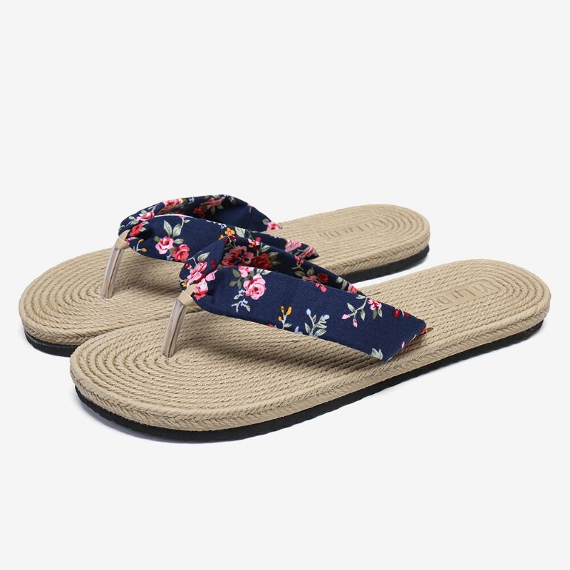 Damen Clip Toe Floral Massage Soles Beach Flats Sandalen