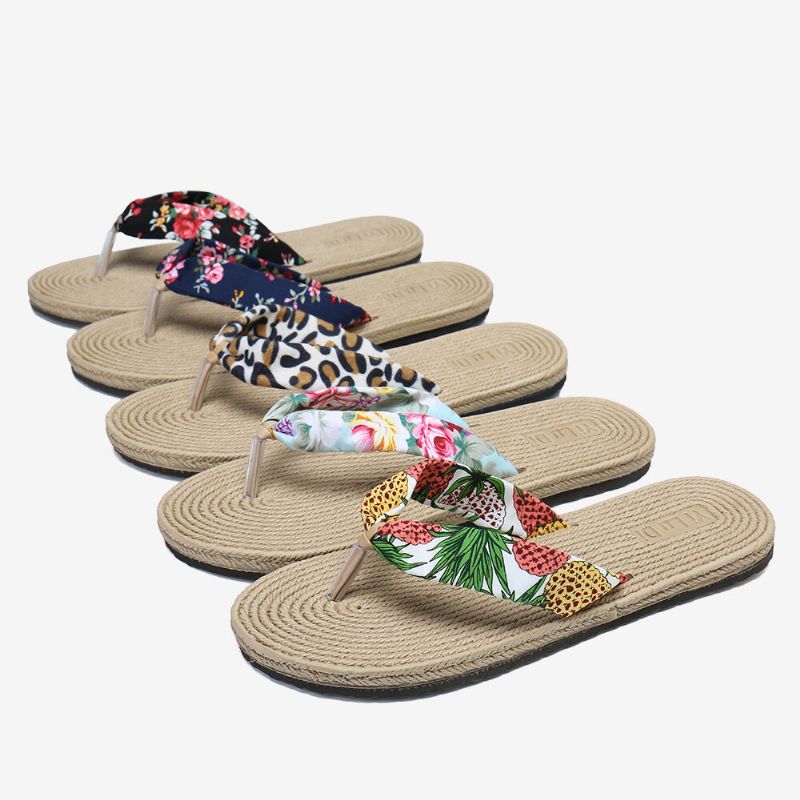 Damen Clip Toe Floral Massage Soles Beach Flats Sandalen