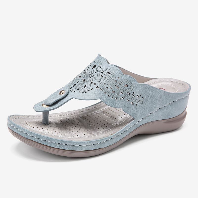 Damen Cutout Flip Flops Clip Toe Slip On Lässige Sandalen Mit Keilabsatz