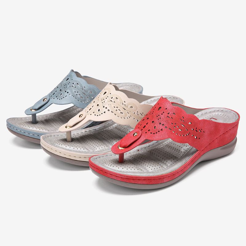 Damen Cutout Flip Flops Clip Toe Slip On Lässige Sandalen Mit Keilabsatz