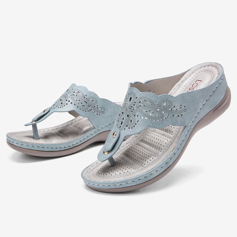 Damen Cutout Flip Flops Clip Toe Slip On Lässige Sandalen Mit Keilabsatz