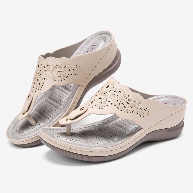 Damen Cutout Flip Flops Clip Toe Slip On Lässige Sandalen Mit Keilabsatz