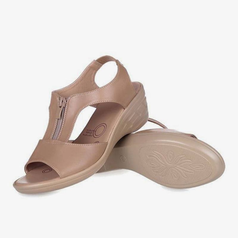 Damen Einfarbig Frontreißverschluss Tragbare Casual Wedges Sandalen