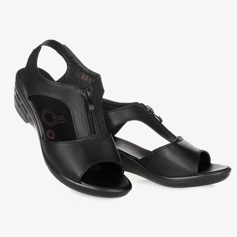 Damen Einfarbig Frontreißverschluss Tragbare Casual Wedges Sandalen