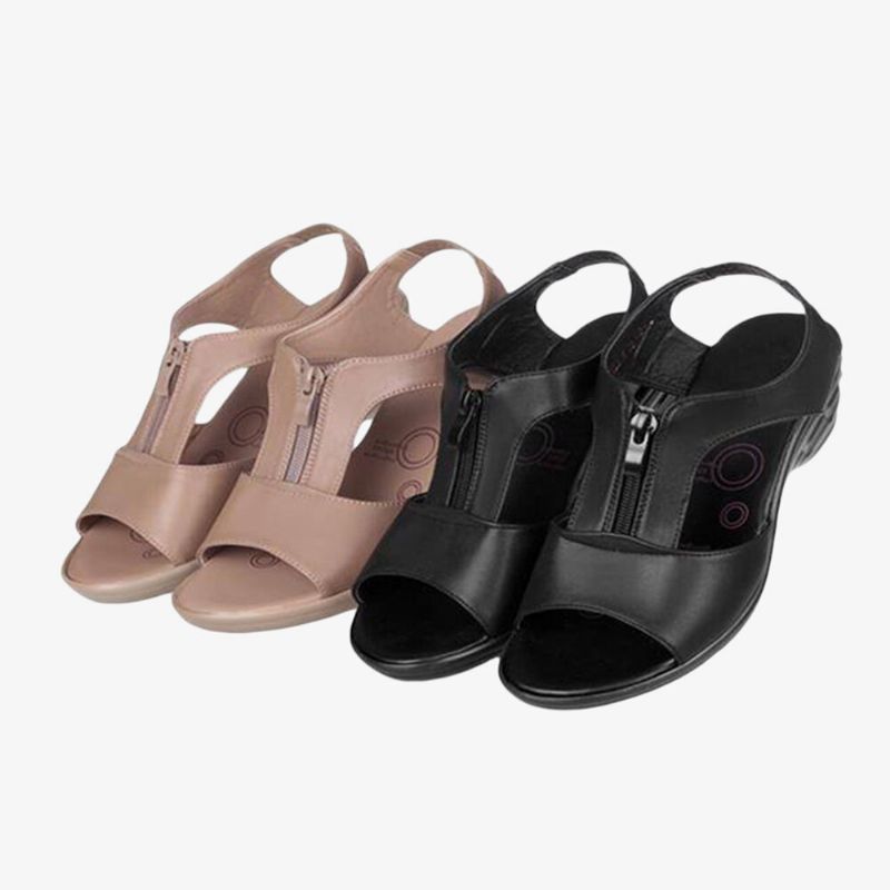 Damen Einfarbig Frontreißverschluss Tragbare Casual Wedges Sandalen