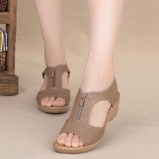 Damen Einfarbig Frontreißverschluss Tragbare Casual Wedges Sandalen