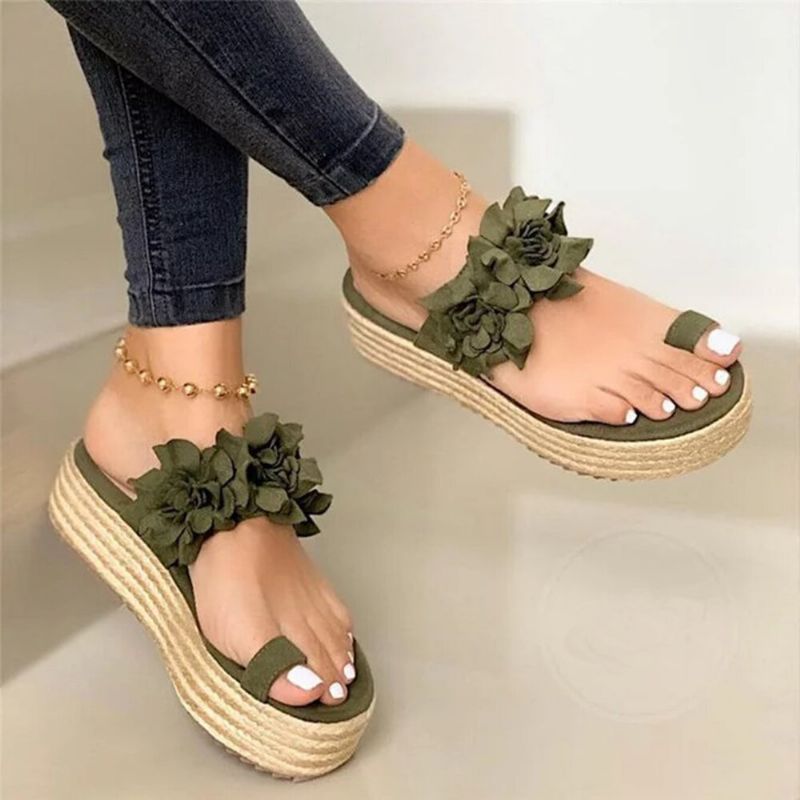 Damen Espadrilles Blumenverzierung Zehenring Lässige Strand-plateau-sandalen