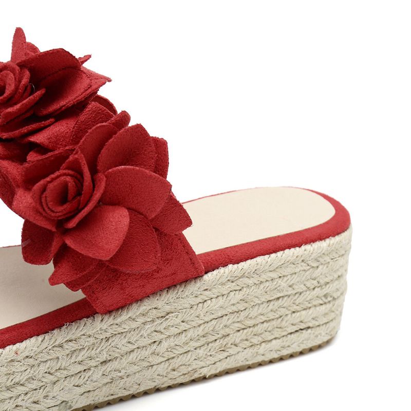 Damen Espadrilles Blumenverzierung Zehenring Lässige Strand-plateau-sandalen