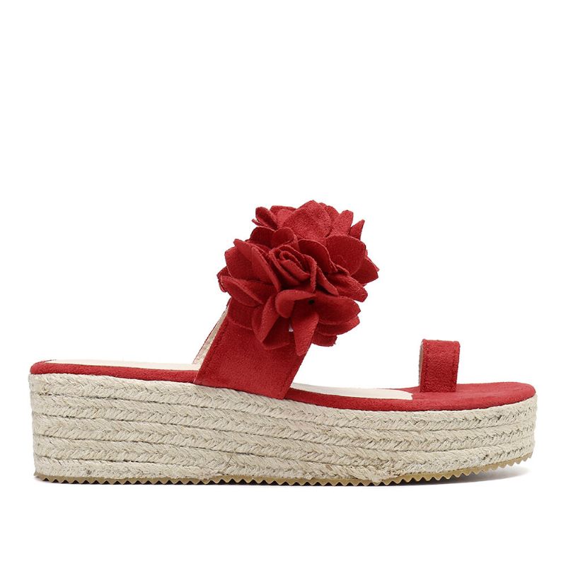 Damen Espadrilles Blumenverzierung Zehenring Lässige Strand-plateau-sandalen