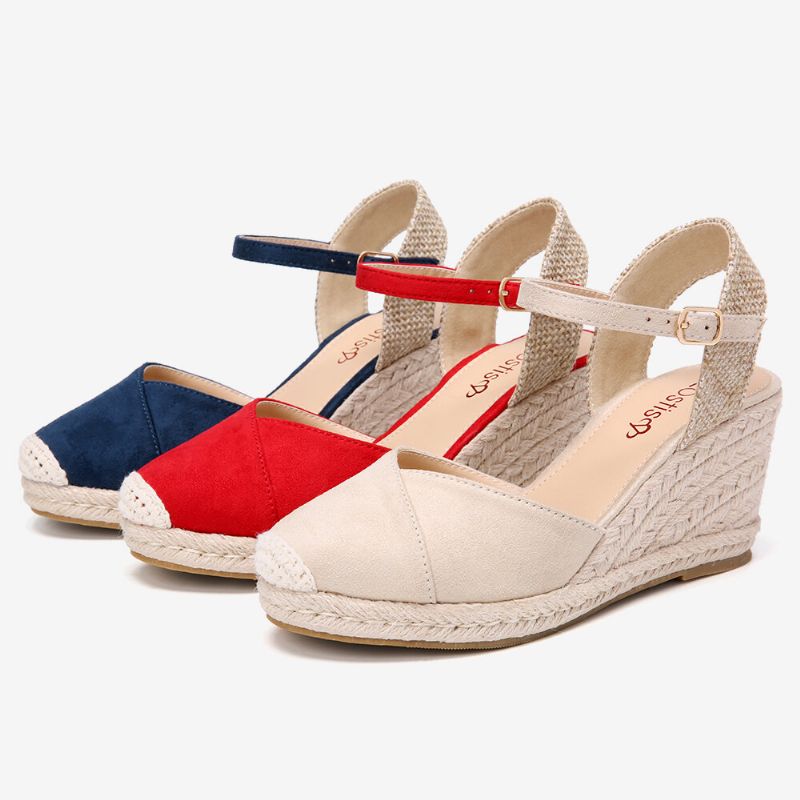 Damen Espadrilles Gummiband Knöchelriemen Lässige Sommer Keilsandalen