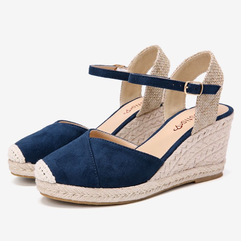 Damen Espadrilles Gummiband Knöchelriemen Lässige Sommer Keilsandalen