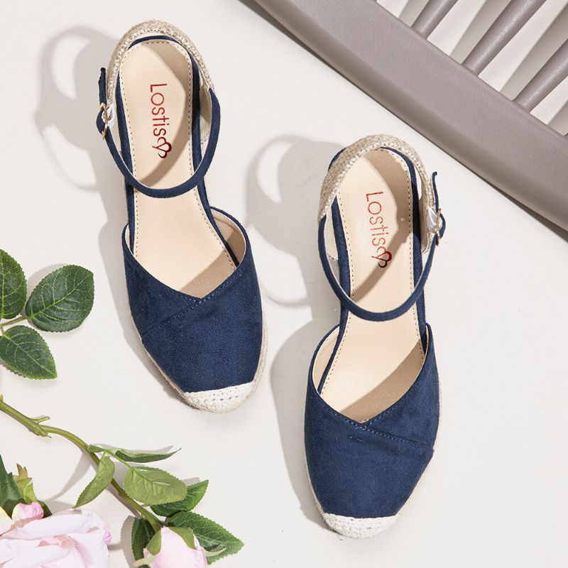 Damen Espadrilles Gummiband Knöchelriemen Lässige Sommer Keilsandalen