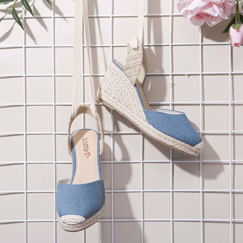 Damen Espadrilles Riemchen Lässige Sommer Sandalen Mit Keilabsatz