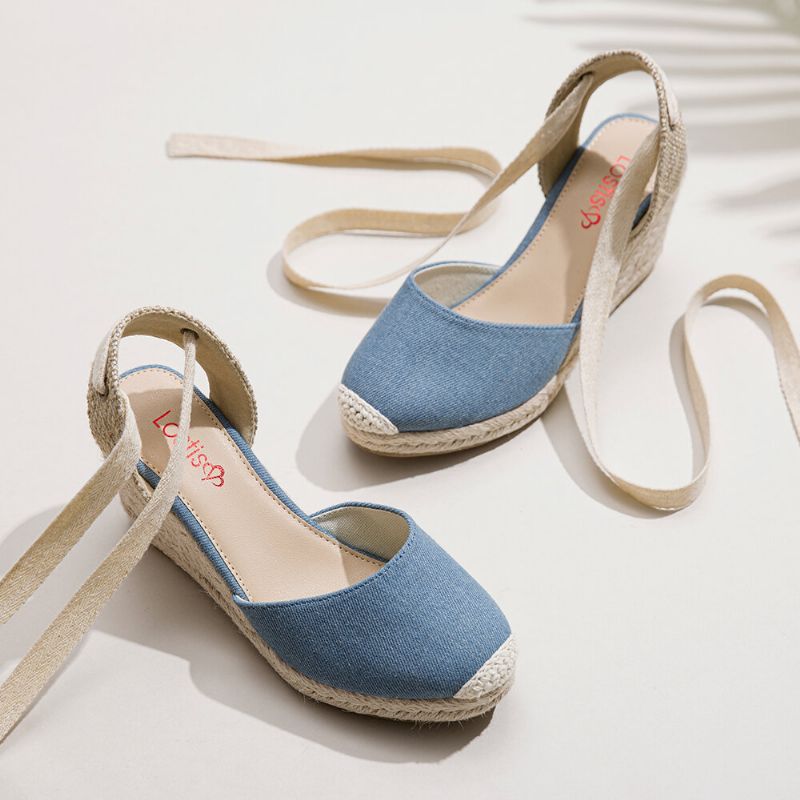 Damen Espadrilles Riemchen Lässige Sommer Sandalen Mit Keilabsatz