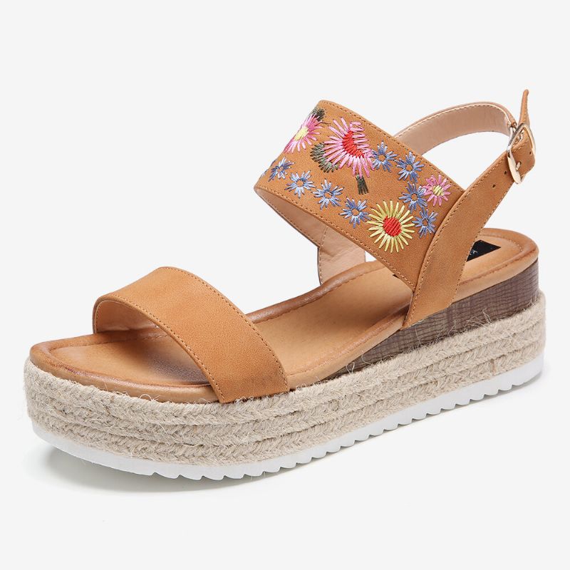 Damen Espadrilles Stickerei Blumen Schnalle Slingback Plateau Sandalen