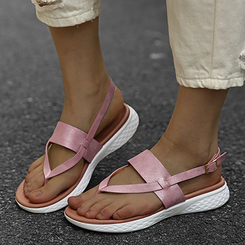 Damen Flip Flop Slingback Schnalle Weiche Sohle Lässig Flache Sandalen