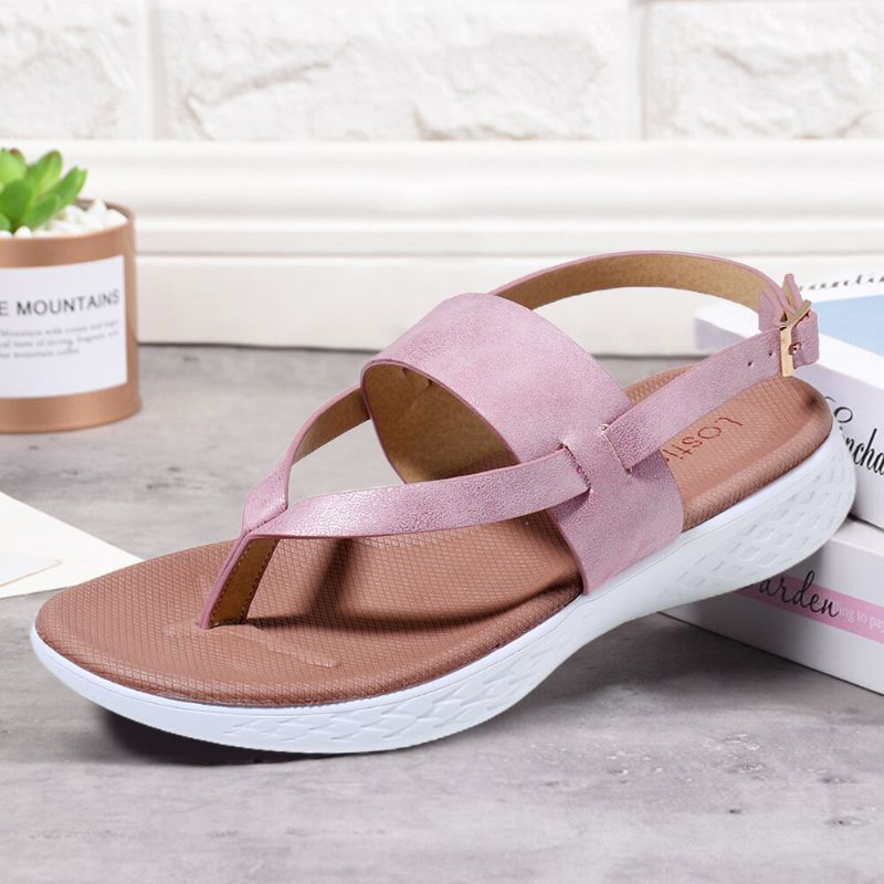 Damen Flip Flop Slingback Schnalle Weiche Sohle Lässig Flache Sandalen