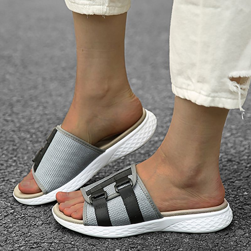 Damen Open Toe Slip On Lässige Sommer Tägliche Flache Sandalen