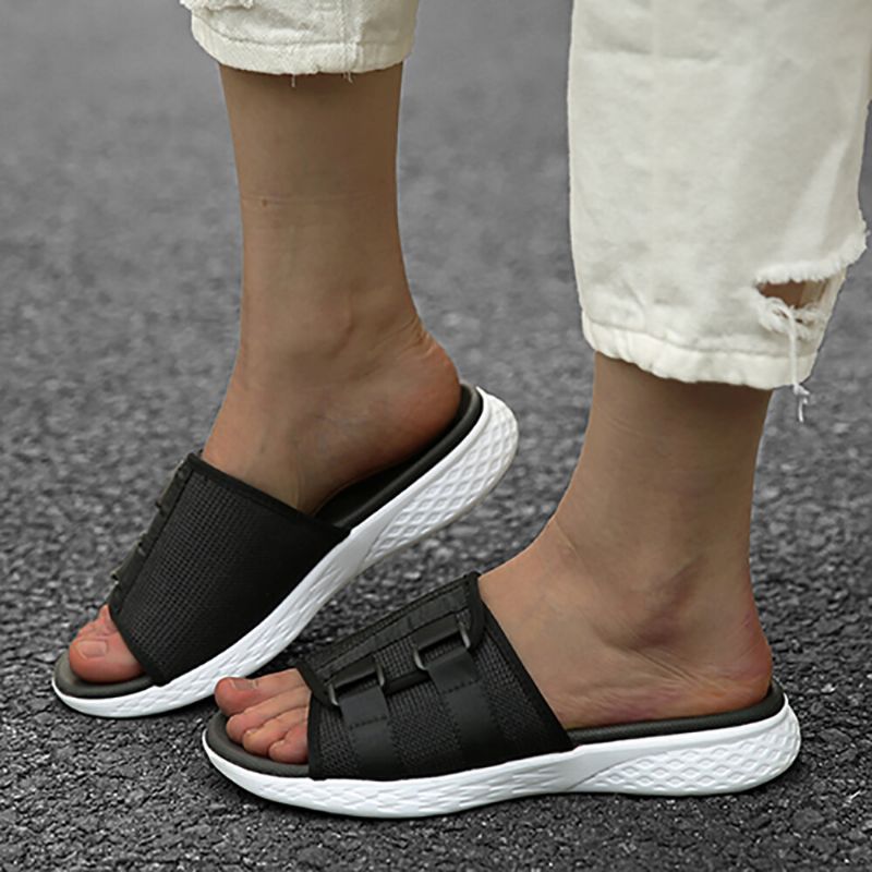 Damen Open Toe Slip On Lässige Sommer Tägliche Flache Sandalen