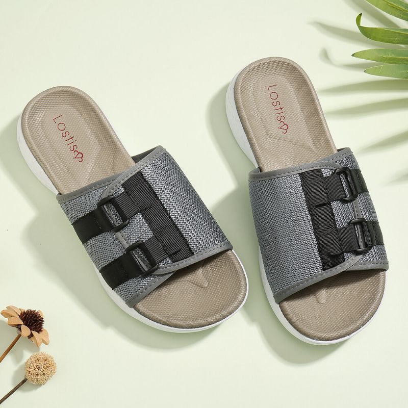 Damen Open Toe Slip On Lässige Sommer Tägliche Flache Sandalen