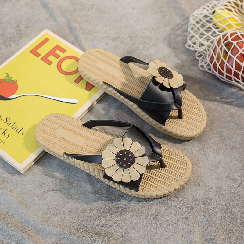 Damen-sandalen Mit Sonnenblumen-strandmassagesohle Und Clip Toe