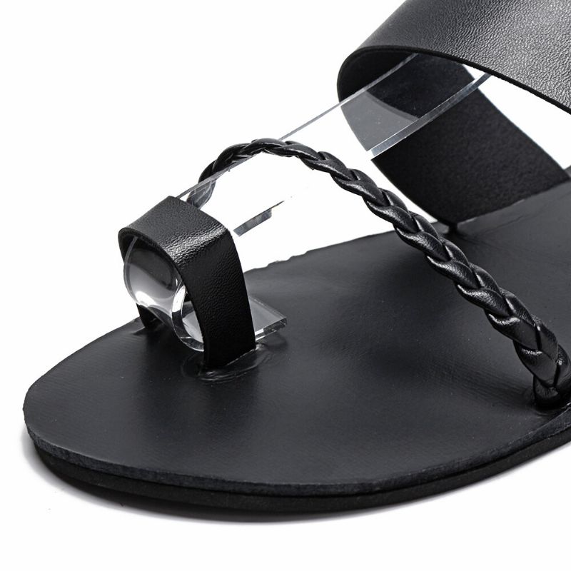 Damen Sommer Roman Black Clip Toe Buckle Strap Flache Sandalen