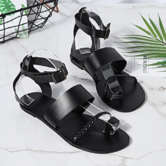 Damen Sommer Roman Black Clip Toe Buckle Strap Flache Sandalen