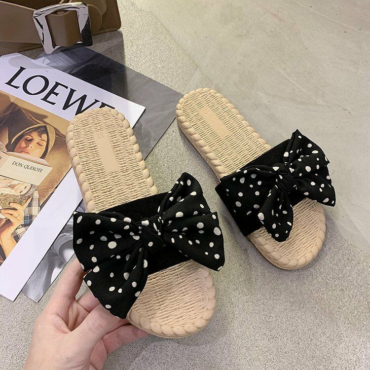 Damen Weave Polka Dot Decor Slide Sandalen