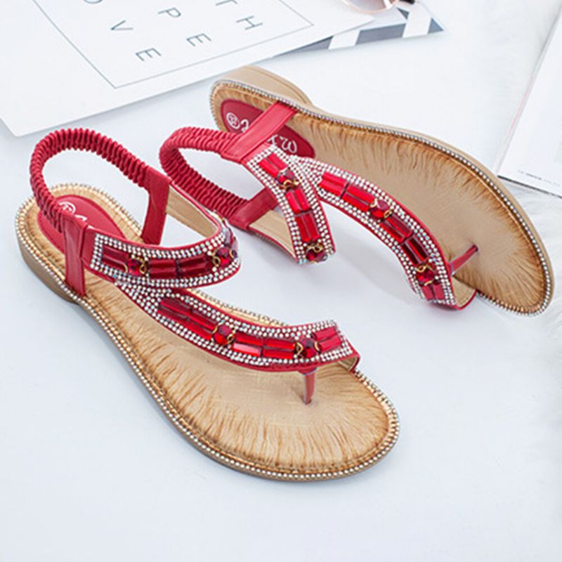 Damenmode Strass Böhmen Tragbare Clip Toe Sandalen