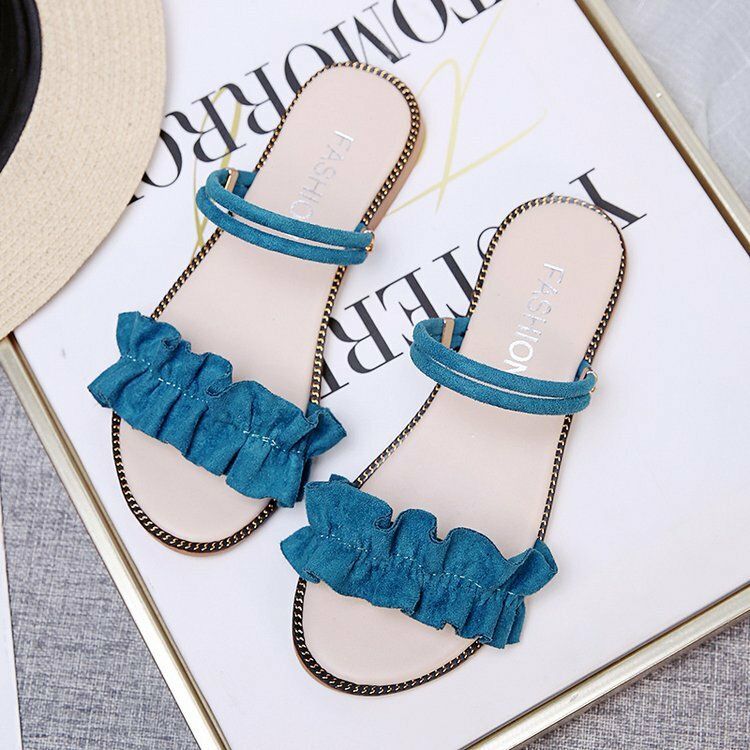 Einfarbige Damen-sandalen Mit Doppelband Und Spitzenband