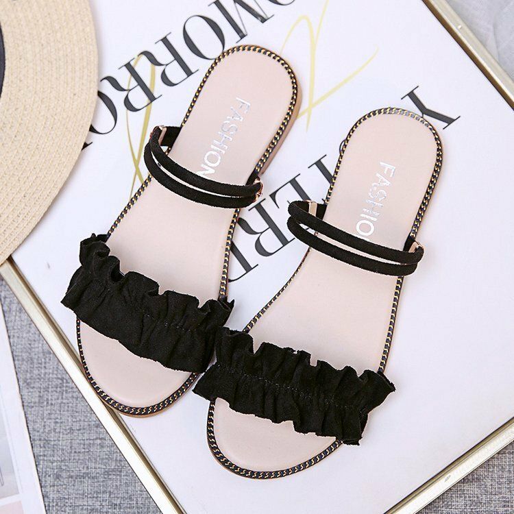 Einfarbige Damen-sandalen Mit Doppelband Und Spitzenband