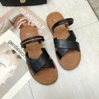 Einfarbige Damen-sandalen Mit Überkreuzten Riemen