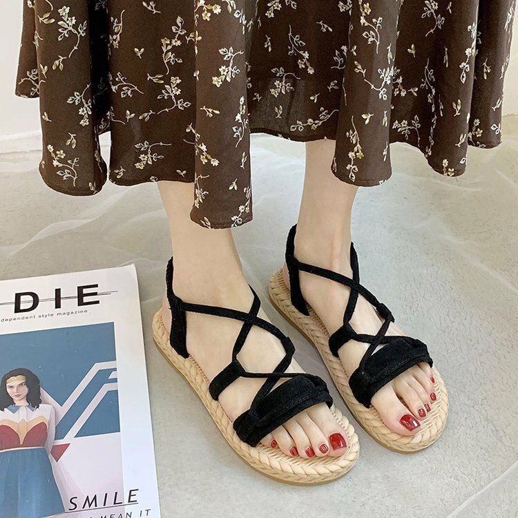 Einfarbige Damen-sandalen Zum Hineinschlüpfen Mit Kreuzband