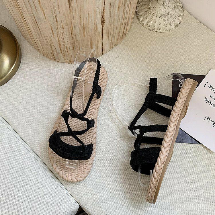 Einfarbige Damen-sandalen Zum Hineinschlüpfen Mit Kreuzband