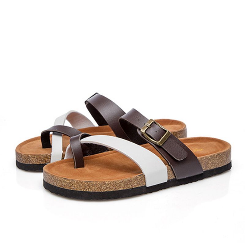 Flache Kork-sandalen Für Damen Mit Bequemen Weichen Schnallen Und Zehenringen