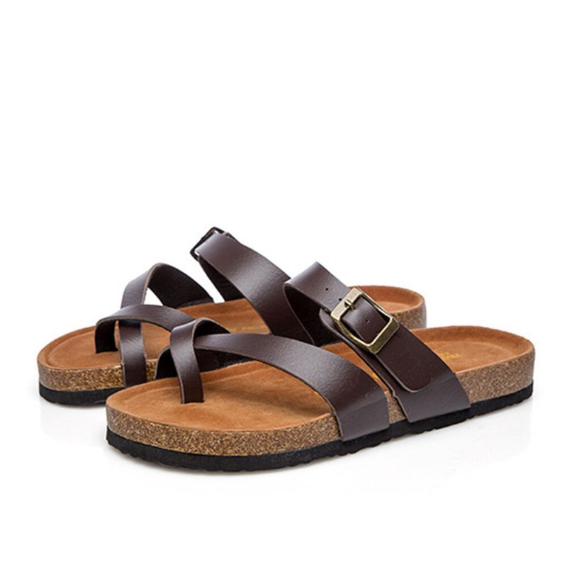 Flache Kork-sandalen Für Damen Mit Bequemen Weichen Schnallen Und Zehenringen