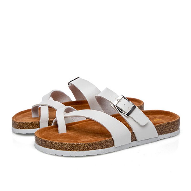 Flache Kork-sandalen Für Damen Mit Bequemen Weichen Schnallen Und Zehenringen