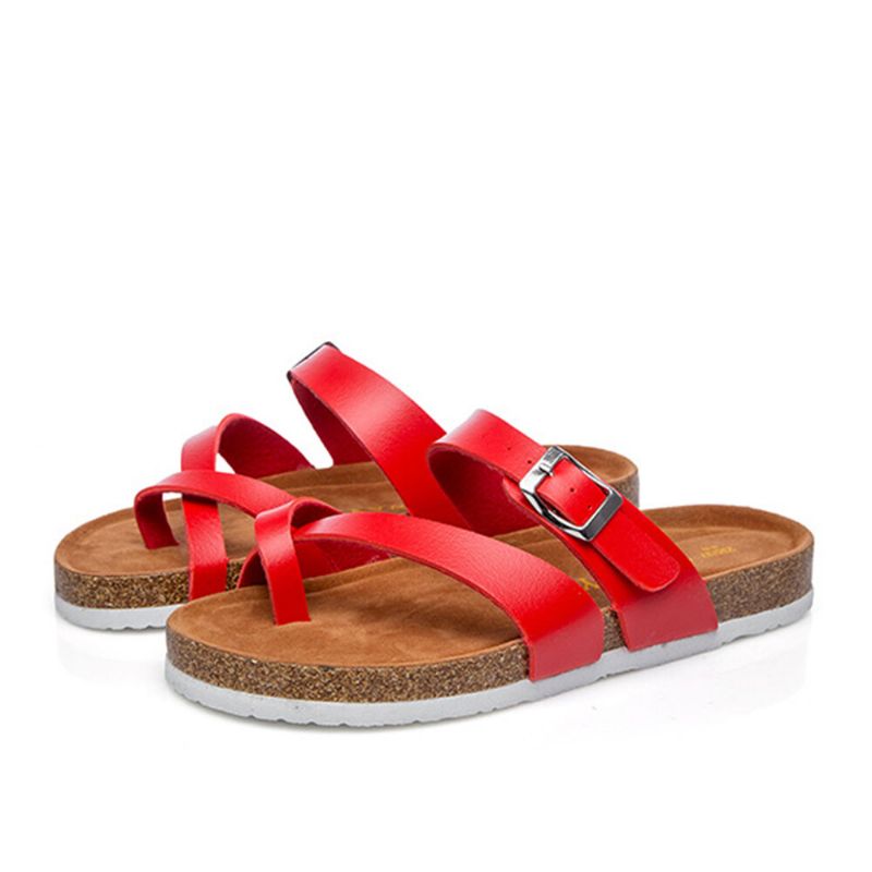 Flache Kork-sandalen Für Damen Mit Bequemen Weichen Schnallen Und Zehenringen