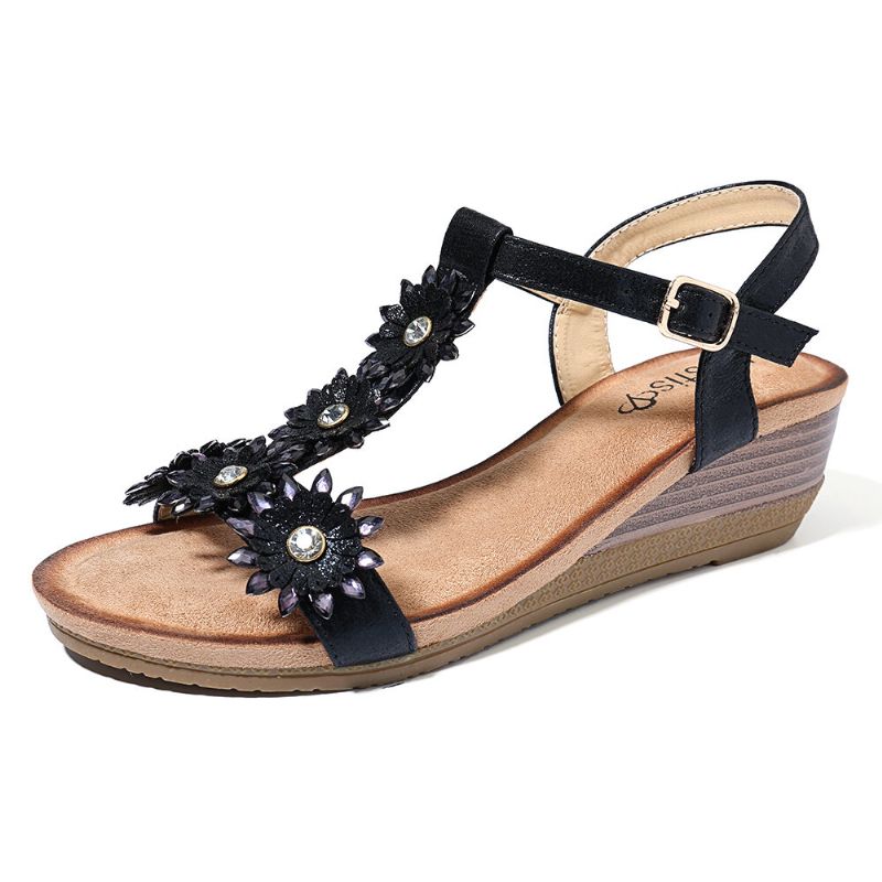 Flower Opened Toe T-strap Keilschnalle Sandalen