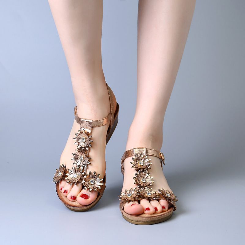 Flower Opened Toe T-strap Keilschnalle Sandalen