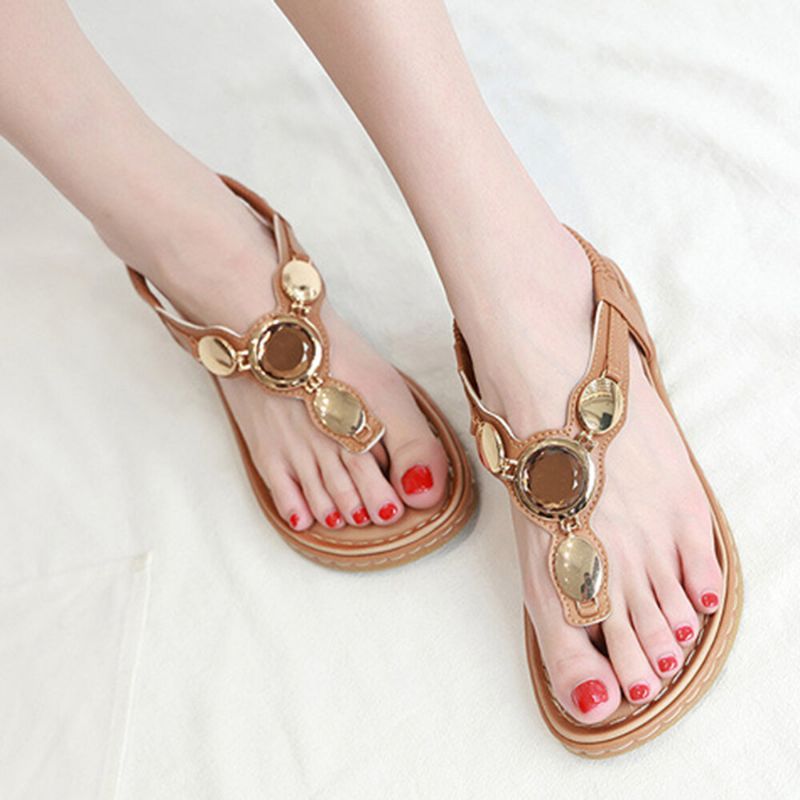 Frauen-art-und Weisemetallschnalle-weiche Strand-klipp-toe-sandalen