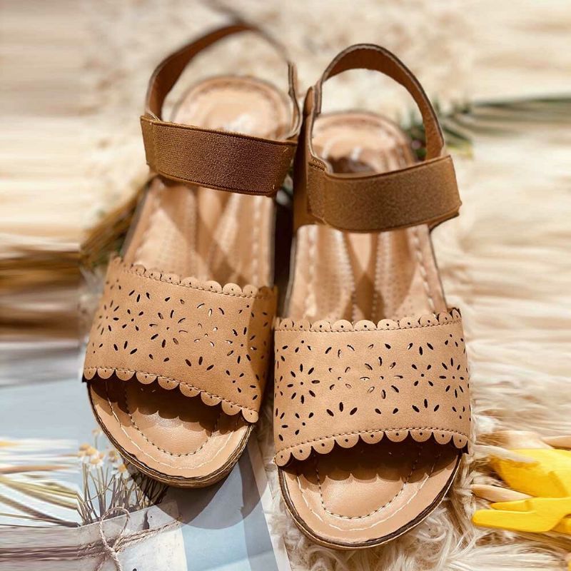 Frauen Aushöhlen Gummiband Open Toe Slip On Sommer Casual Sandalen