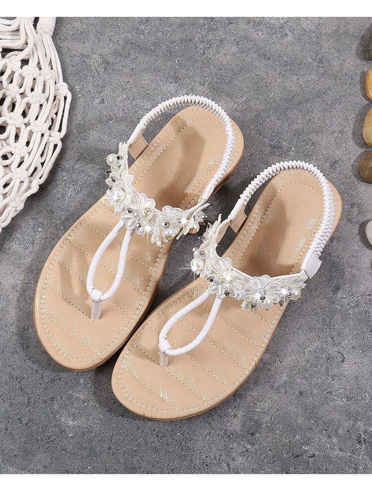 Frauen Blumen Dekor Clip Toe Flats Slip On Sandalen